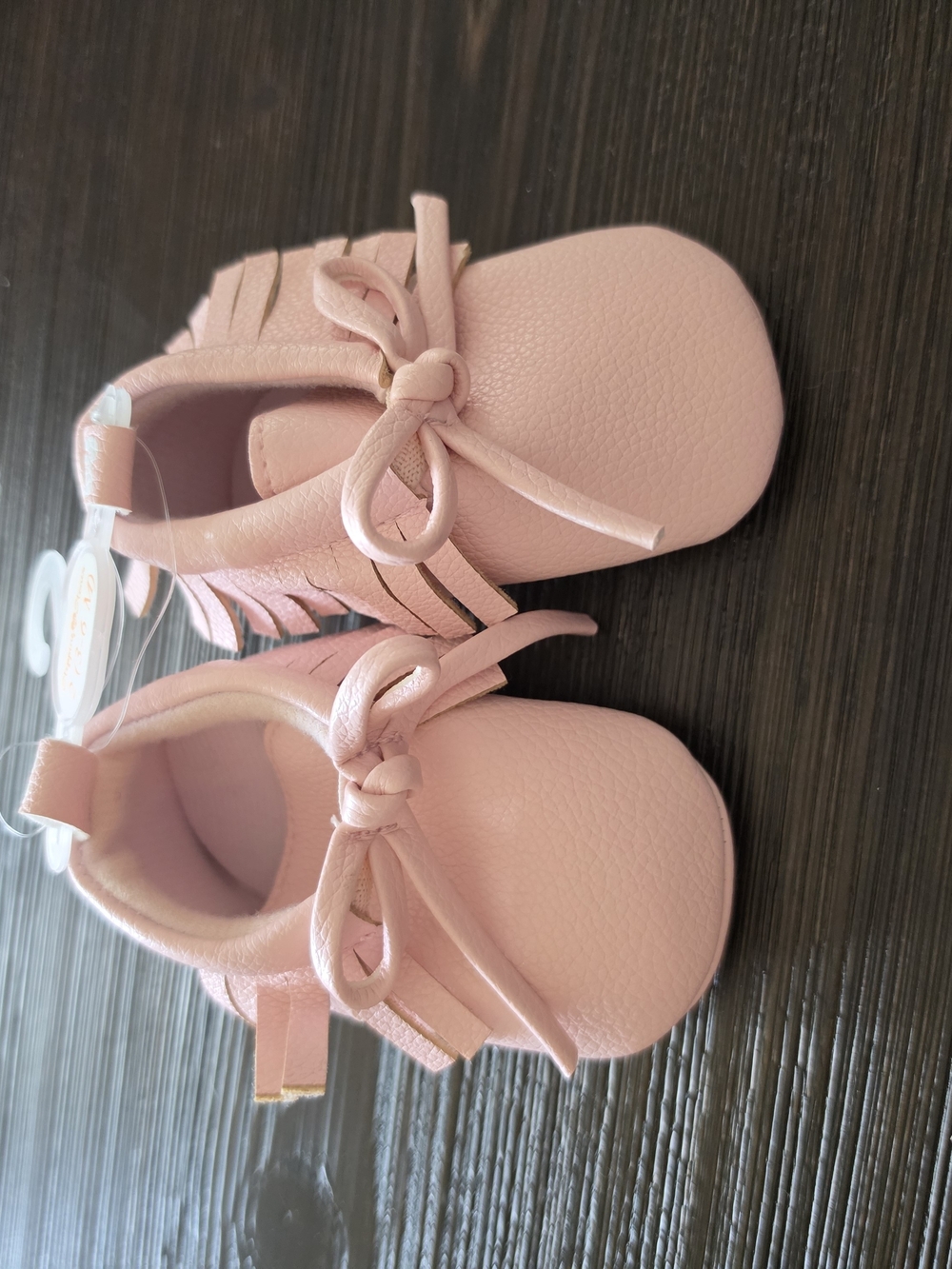 First Steps by Stepping Stones Pink Fringe Bow Moccasins NWT 3-6m